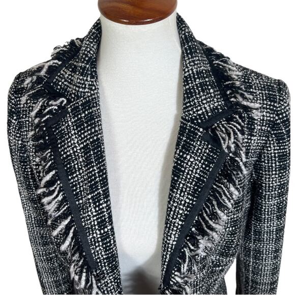 Anthracite Black and White Tweed Fringe Blazer Size 10 - Picture 2 of 7